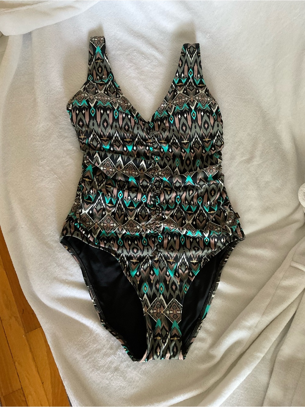 Aqua Black and Teal Geometric One-Piece Swimsuit